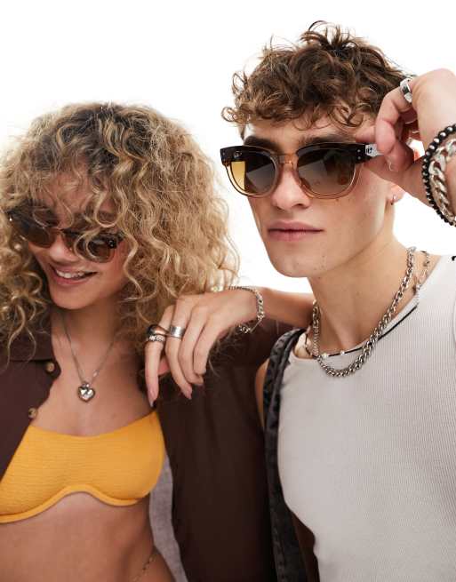 Ray Ban Mega Hawkeye Occhiali da sole arrotondati beige tartarugati ASOS