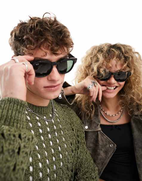 Ray-Ban mega hawkeye round sunglasses in black  