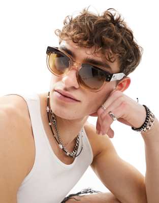 Ray-Ban mega hawkeye round sunglasses in tortoiseshell and beige mix  - ASOS Price Checker