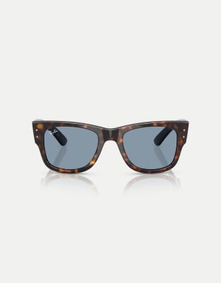 Ray-Ban - Mega - Summer Capsule - Eckige Wayfarer-Sonnenbrille in Havana mit blauen Gläsern-Braun