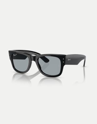 Ray-Ban - Mega Wayfarer - Eckige, polarisierte Sonnenbrille in Schwarz mit Gläsern in Blau