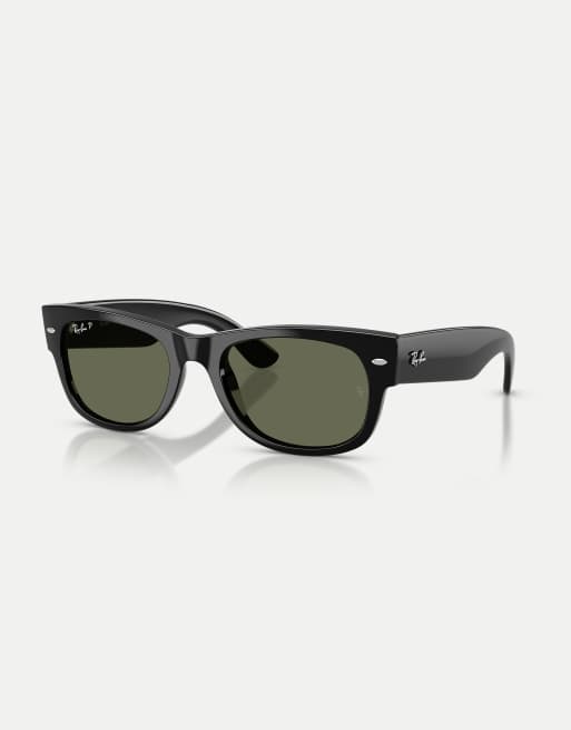 Ray-Ban Mega wayfarer ii square polarised sunglasses with green lens in black, 3 of 4
