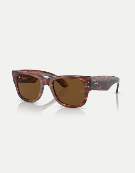 Ray-Ban - Mega Wayfarer - Occhiali da sole squadrati havana a righe con lenti marroni polarizzate - view 1