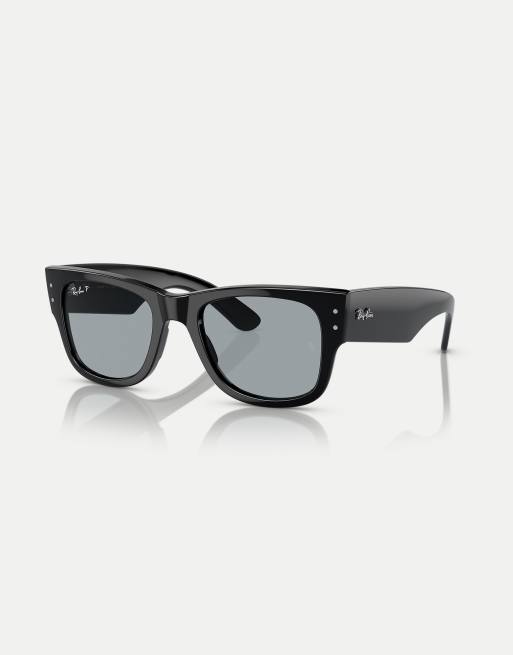 Ray Ban mega wayfarer square polarised sunglasses in black with blue lens in black ASOS