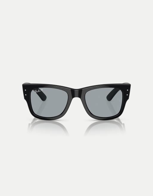 Ray-Ban mega wayfarer square polarised sunglasses in black with blue lens in black, 3 of 4