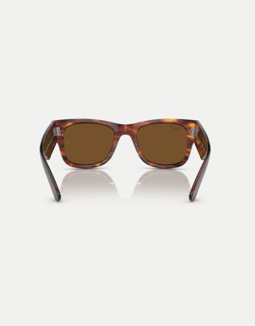 Ray-Ban Mega wayfarer square polarised sunglasses with brown lens in striped havana, 2 of 3