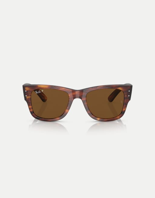 Ray-Ban Mega wayfarer square polarised sunglasses with brown lens in striped havana, 3 of 3