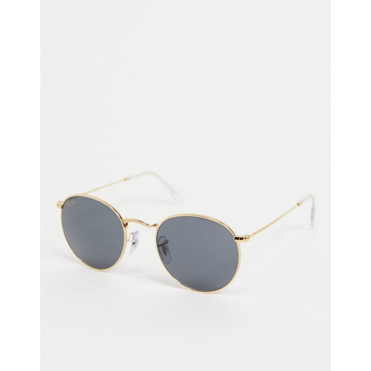 Ray Ban mens round sunglasses in gold ASOS