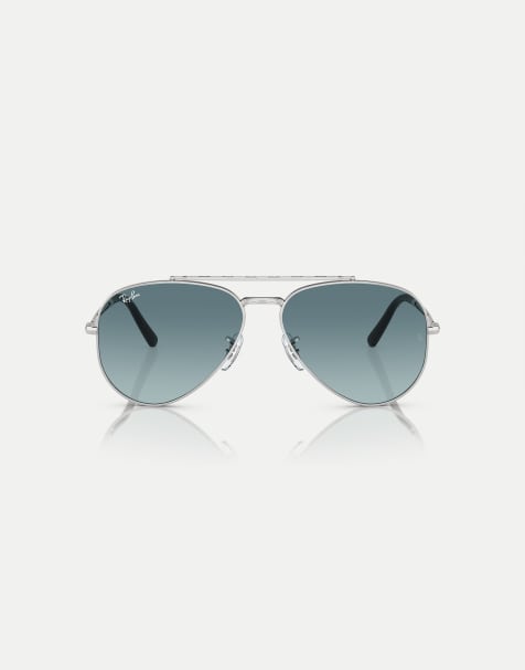 Ray-Ban New aviator pilot sunglasses with blue lens in silver - view 1