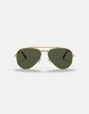 Ray-Ban New aviator pilot sunglasses with green lens in gold