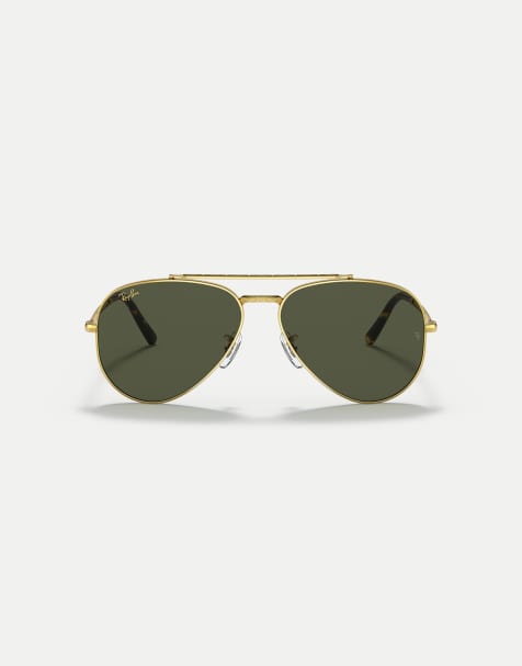 Ray-Ban New aviator pilot sunglasses with green lens in gold - view 1