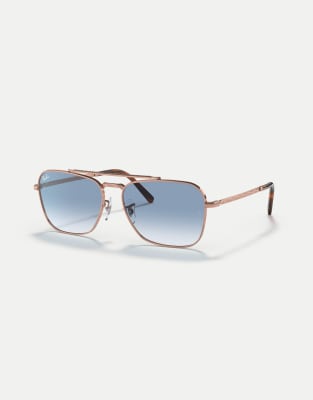 Ray-Ban - New Caravan - Eckige Sonnenbrille in Gold-Optik mit blauen Gläsern-Goldfarben