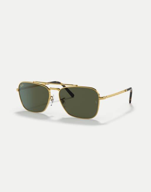 Ray-Ban - New Caravan - Occhiali da sole squadrati color oro con lenti verdi