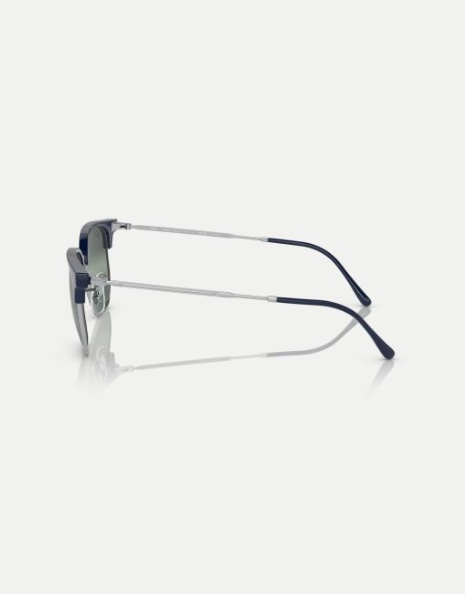 Ray Ban New Clubmaster Occhiali da sole blu su argento con lenti polarizzate argento a specchio ASOS