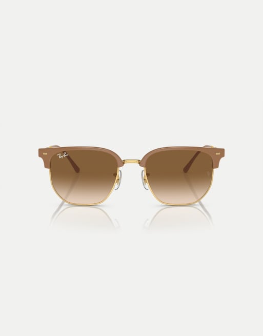 Ray-Ban - New Clubmaster - Occhiali da sole color beige su oro con lenti marroni