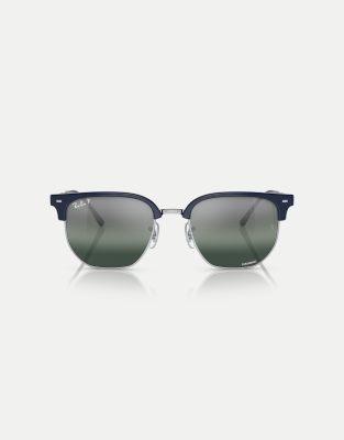 Ray-Ban - New Clubmaster - Sonnenbrille in Blau und Silber mit silbernen verspiegelten, polarisierten Gläsern