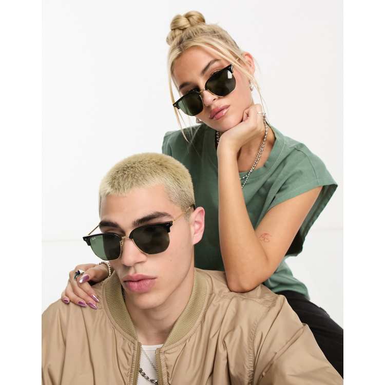 Ray Ban new clubmaster sunglasses in black and gold ASOS