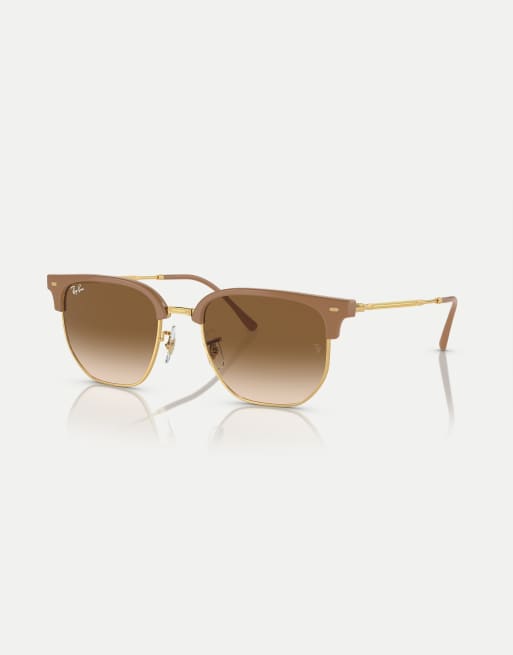 Ray-Ban New clubmaster sunglasses with brown lens in beige on gold, 2 of 3