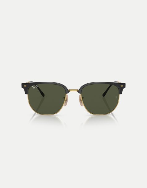 Ray-Ban New clubmaster sunglasses with green lens in black on gold