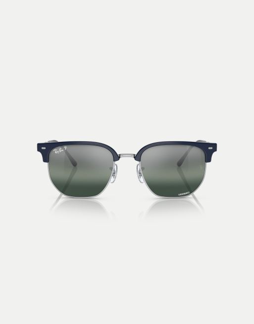 Ray Ban New clubmaster sunglasses with silver mirrored polarised lens in blue on silver ASOS