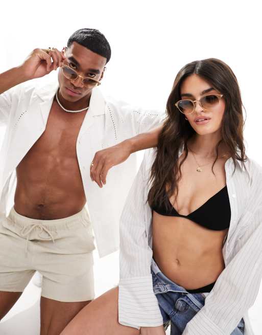 Ray-Ban - New Clubmaster - Zonnebril in beige met bronzen glazen, 4 van 4