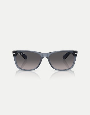 Ray-Ban - New - Eckige, polarisierte Wayfarer-Sonnenbrille in transparentem Dunkelblau mit grauen Gläsern