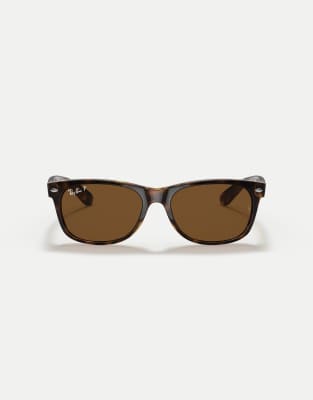 Ray-Ban - New - Klassische, eckige, polarisierte Wayfarer-Sonnenbrille in Schildpatt-Optik mit braunen Gläsern