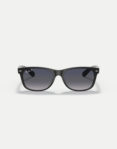 Ray-Ban – New – Klassische, eckige, polarisierte Wayfarer-Sonnenbrille in Schwarz mit blauen Gläsern - view 1