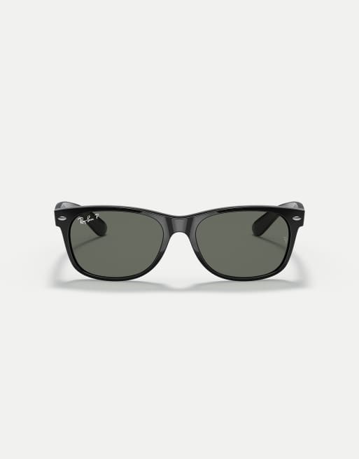 Ray-Ban – New – Klassische, eckige, polarisierte Wayfarer-Sonnenbrille in Schwarz mit grünen Gläsern