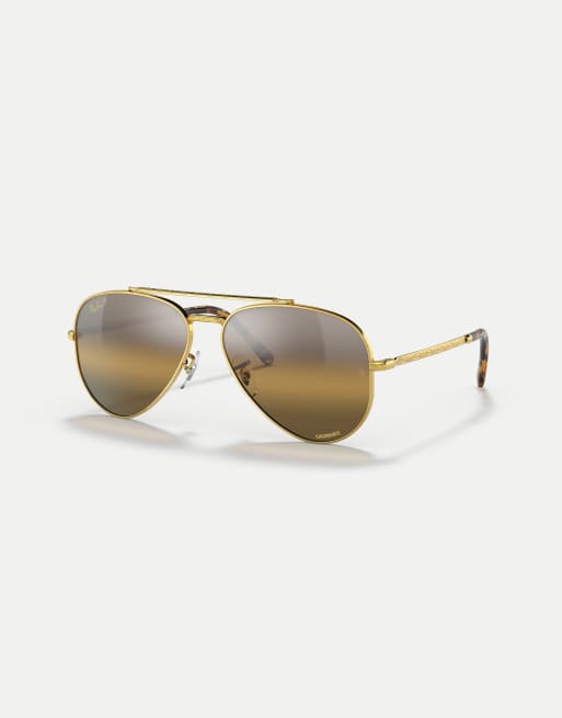 Ray-Ban - New - Occhiali da sole aviatore pilot color oro con lenti a specchio marroni polarizzate, 3 di 3