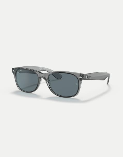 Ray-Ban - New Wayfarer Classic - Gafas de sol grises transparentes cuadradas polarizadas con lentes azules - view 1