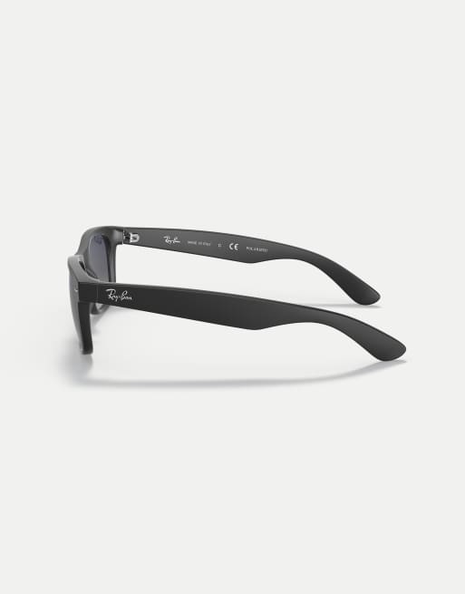 Ray-Ban New wayfarer classic square polarised sunglasses with blue lens in black, 4 of 4