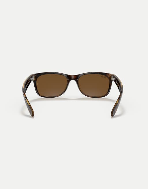 Ray-Ban New wayfarer classic square polarised sunglasses with brown lens in tortoise, 2 of 3