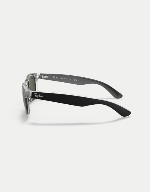 Ray-Ban New Wayfarer eckige Sonnenbrille mit grünen Gläsern in Schwarz auf Transparent, 4 von 4