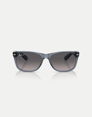 Ray-Ban - New Wayfarer - Lunettes de soleil carrées à verres polarisés gris - Bleu foncé transparent