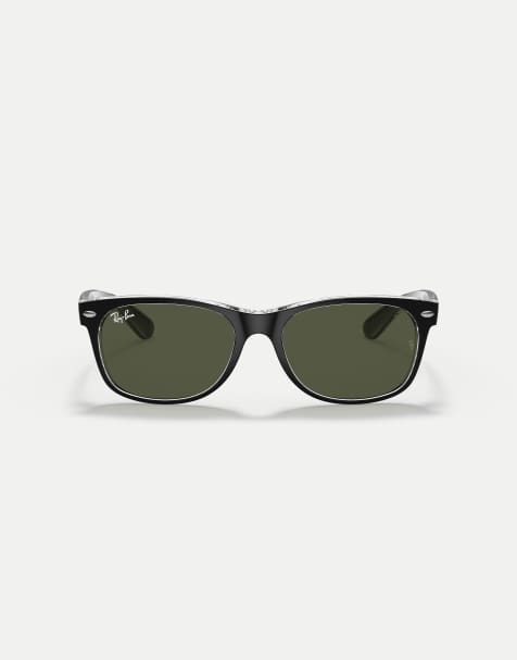 Ray-Ban New Wayfarer occhiali da sole squadrati bicolor con lenti verdi, nero su trasparente - view 1