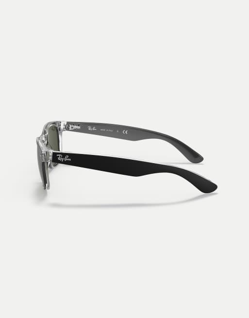 Ray-Ban New Wayfarer occhiali da sole squadrati bicolor con lenti verdi, nero su trasparente, 4 di 4