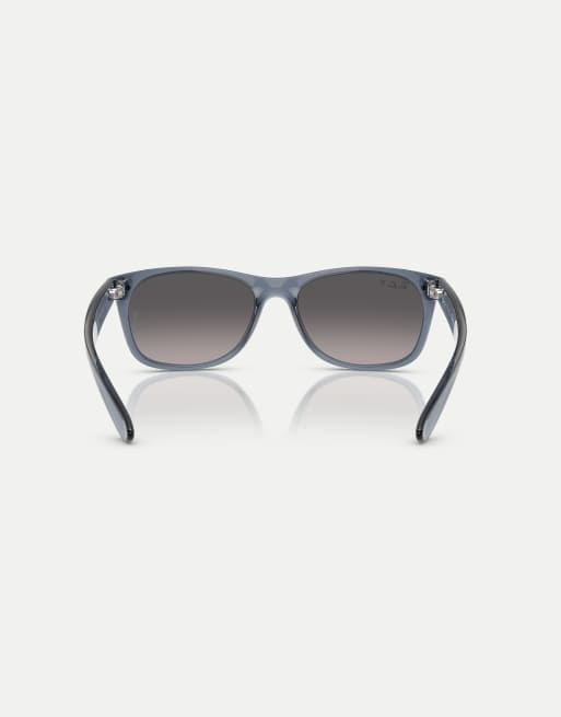 Ray-Ban New wayfarer square polarised sunglasses with grey lens in transparent dark blue, 2 of 4