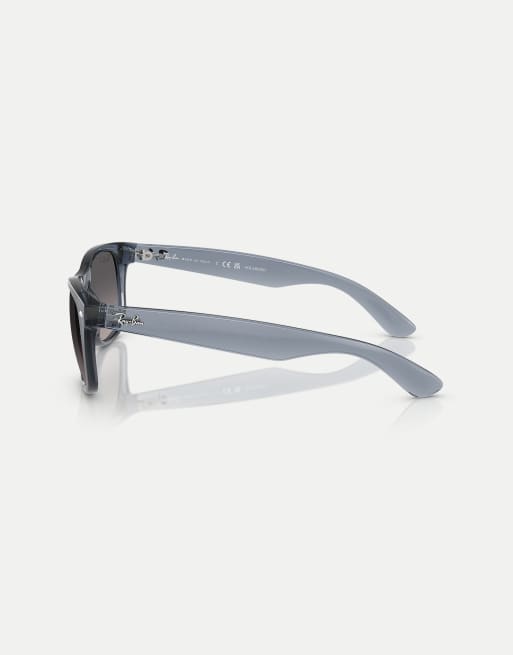 Ray-Ban New wayfarer square polarised sunglasses with grey lens in transparent dark blue, 4 of 4