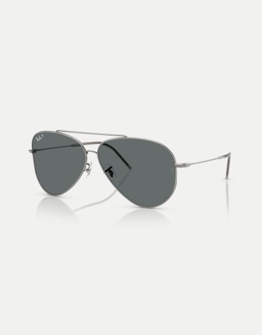 Ray-Ban - Occhiali da sole aviatore color canna di fucile con lenti grigie polarizzate