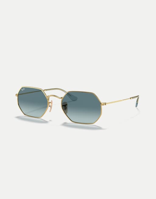 Ray-Ban - Occhiali da sole irregolari classici tonalità oro Arista con lenti blu, 3 di 4