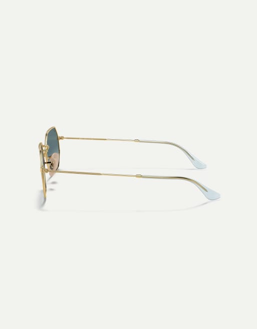 Ray-Ban - Occhiali da sole irregolari classici tonalità oro Arista con lenti blu, 4 di 4