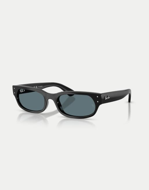 Ray-Ban occhiali da sole irregolari polarizzati con lenti nere e montatura nera, 3 di 4