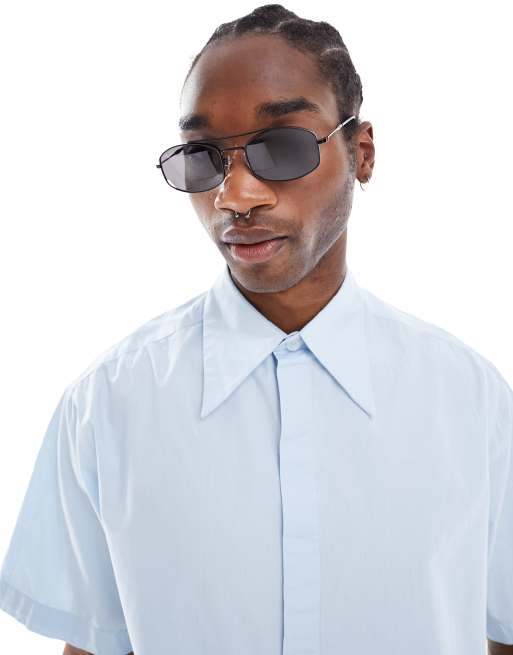 Ray Ban Occhiali da sole neri slim rettangolari in metallo ASOS