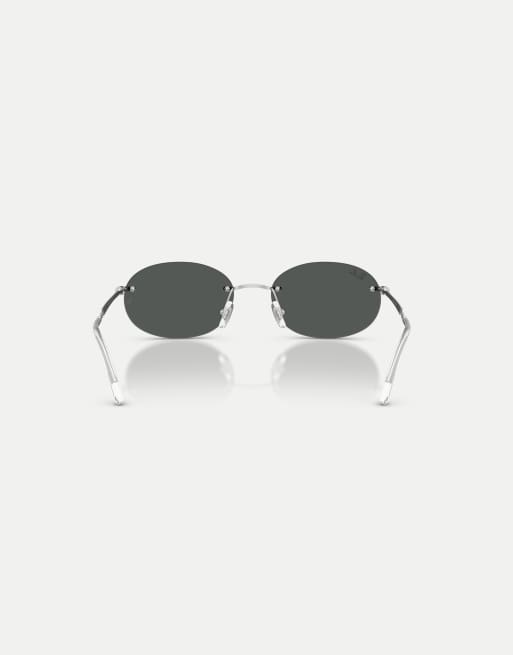 Ray-Ban - Occhiali da sole ovali argentati con lenti grigie, 2 di 3