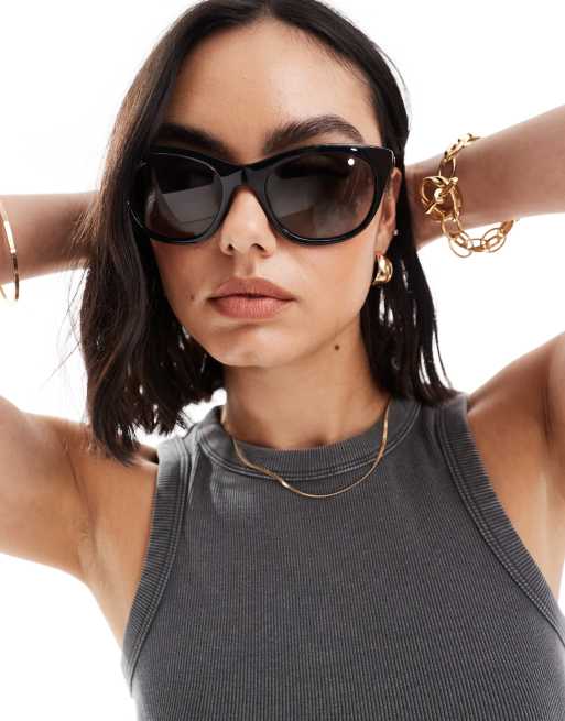 Ray Ban Occhiali da sole rotondi a punta neri con lenti sfumate grigie ASOS