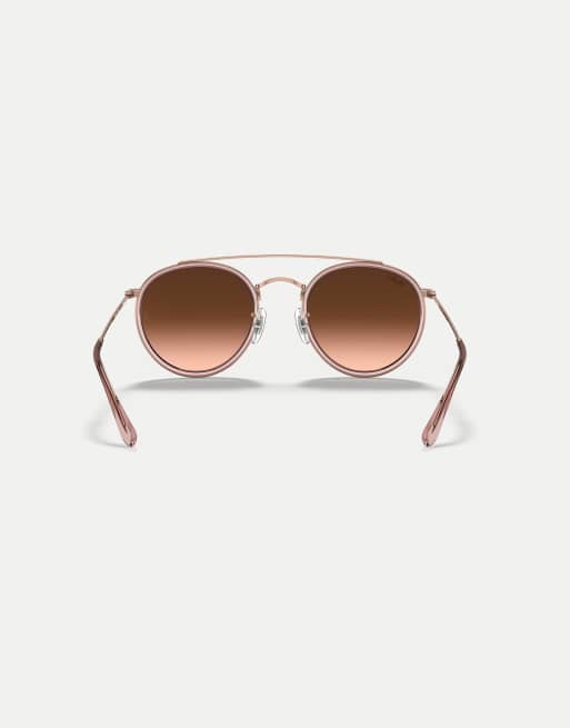Ray-Ban occhiali da sole rotondi con doppio ponte, lenti marroni e montatura color rame, 2 di 4
