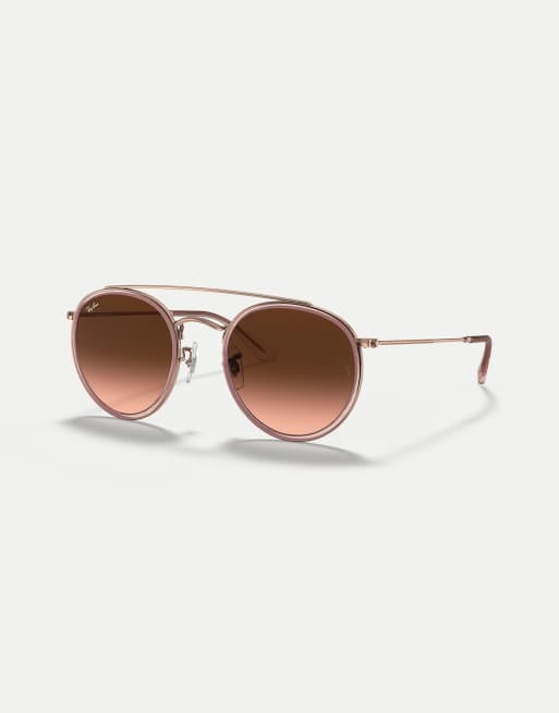 Ray-Ban occhiali da sole rotondi con doppio ponte, lenti marroni e montatura color rame, 3 di 4