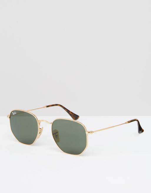 Ray-Ban - Occhiali da sole rotondi con lenti piatte esagonali e montatura dorata