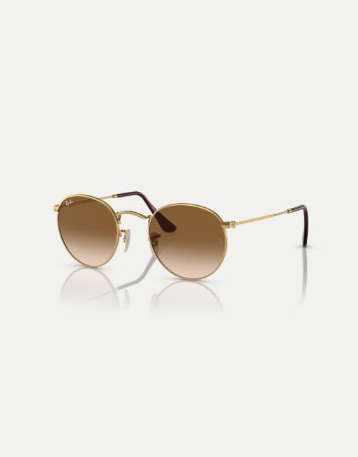 Ray-Ban - Occhiali da sole rotondi in metallo color oro con lenti marroni
